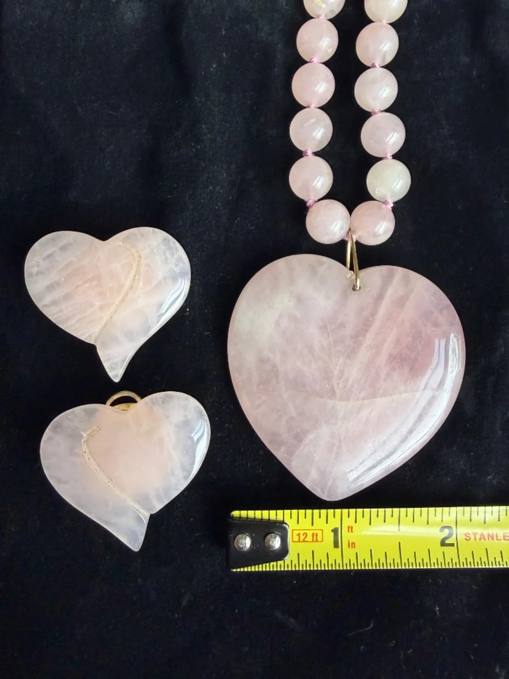 Stunning Vintage Genuine Rose Quartz Heart Necklace & Matching Earring Set